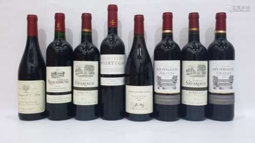 Eight bottles of mixed red wine to include Chateau de Roquebrune Bordeaux 2009 and Domaine de L'Arca