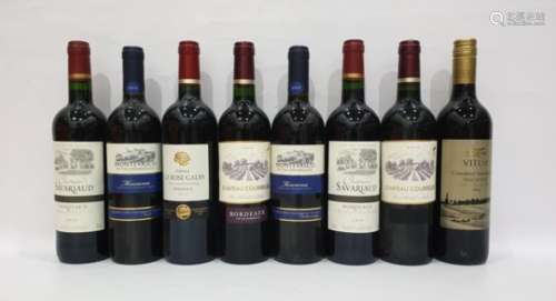 Eight bottles of mixed red wine to include Chateau Courreges Bordeaux 2014 and Chateau la Rose Gadis