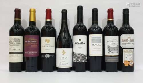 Eight bottles of mixed red wine to include Estate Bottled Syrah van de Pays de l'Ardeche and Marques