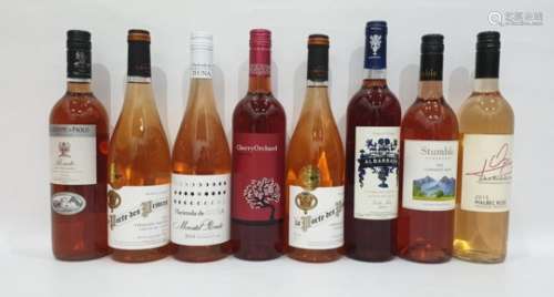 Eight bottles of assorted rose wine to include La Porte des Princes 2014 Grenache Syrah and