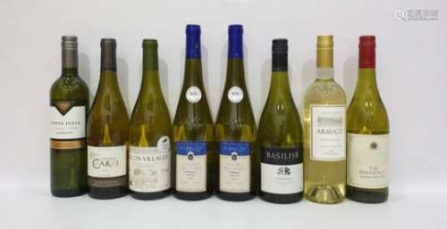 Eight bottles of assorted white wine to include Huguenot Sauvignon Blanc 2016 and Macon-Villages