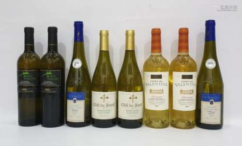 Eight bottles of assorted white wine to include Borgo Thaulero Pecorino Terre di Chieti and Clefs du