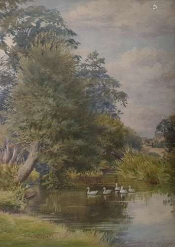 Gertrude Newton (1866-1932) Watercolour  Near South Cerney, Gloucestershire, bears various labels