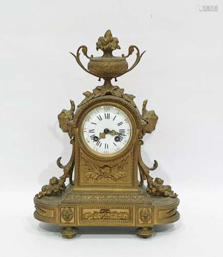 French eight-day striking mantel clock by Japy Freres, in ormolu case surmounted by urn, Roman