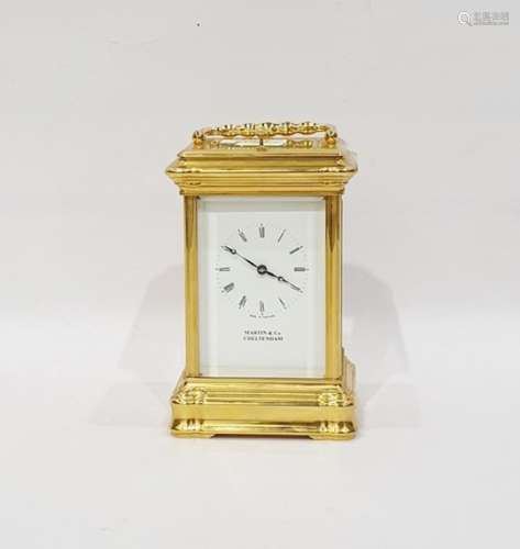 Martin & Co of Cheltenham 20th century carriage clock with Roman numerals to the dial, white metal