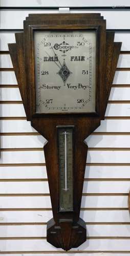 Early 20th century oak barometer/thermometer