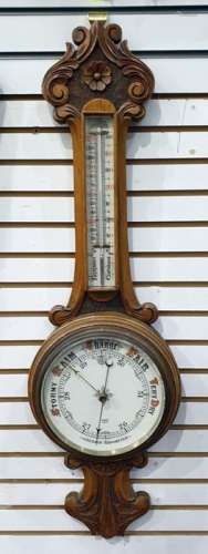 Oak cased aneroid barometer/thermometer marked 'Sidric'