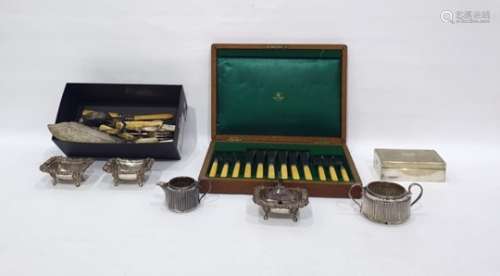 Quantity of silver-plate to include rectangular cigarette box, large rectangular tray, various