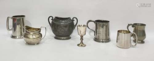 Quantity of silver-plate and pewter to include pint mugs, toast racks, bowls, cups, etc and an