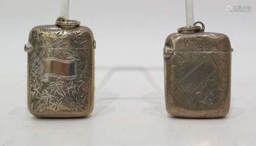 Edwardian silver vesta case with foliate engraving, hinged sprung cover with suspension ring,