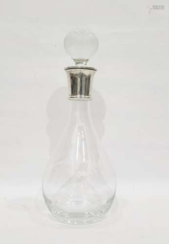 Glass decanter with silver collar and globular stopper, Sheffield circa 1980's, height 32cm