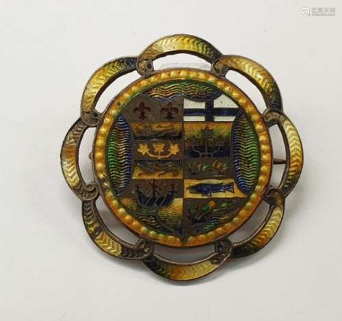 Early 20th century guilloche enamel brooch by Richard Hemsley, Montreal, Canada 1909, circular