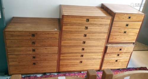 Early 1970's Heal furniture rosewood bedroom suite comprising chest of seven drawers, chest of six