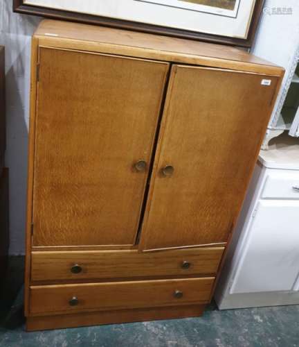 Oak two door cabinet above two drawers and plinth base, 83.5 x 122cm