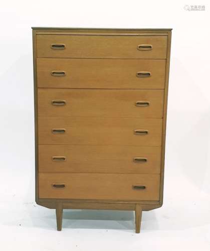 Mid 20th century bedroom furniture comprising teak chest of six drawers, dressing table and two