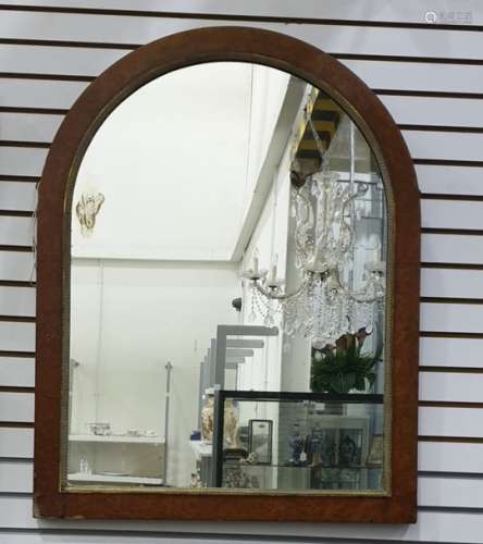 Arched top wall mirror in a burr maple frame, 87cm x 68cm