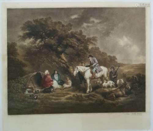 After John Cother Webb (1855-1927) Mezzotint Farmer on a grey horse, with dogs and figure with