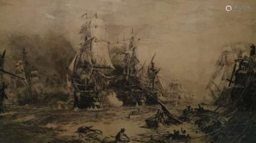 W L Wyllie engraving Sea Battle and Wreck......signed in pencil lower left in margin, 43 x 74 cms.