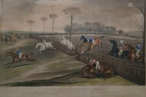 After F C Turner colour engravings Vale of Aylesbury Steeple Chase , 1 -4, 40 x 60 cms, framed ,