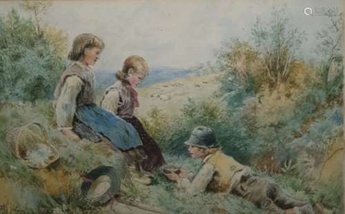 Unattributed (possibly late 19th century English school) Watercolour drawing  Country children