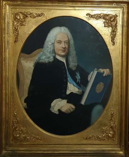 French (18th century style)  Watercolour  Half-length portrait of bewigged gentleman seated in