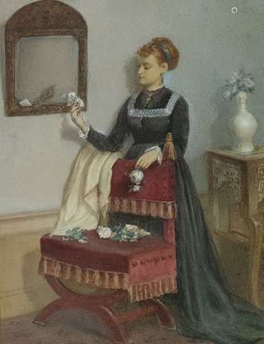 James Charles Playfair watercolour drawing Vistorian lady wearing black dress with cream lace