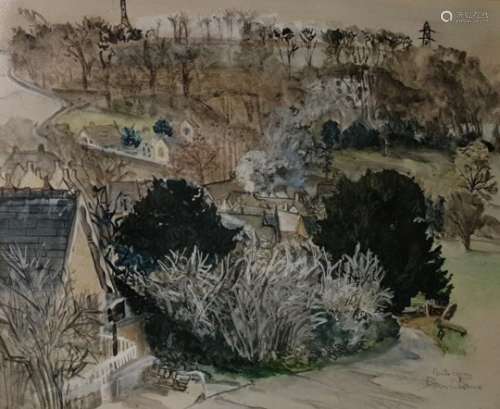 Pam Williams  Watercolour heightened in white North Cerney, signed lower right and another