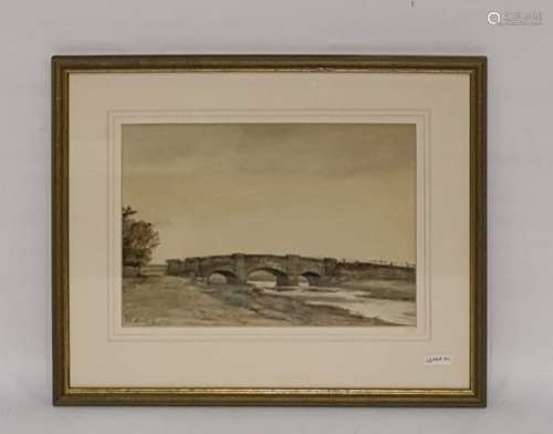 W Howe (20th century) Watercolour drawing Three-arched bridge over river, signed lower left, 19 x