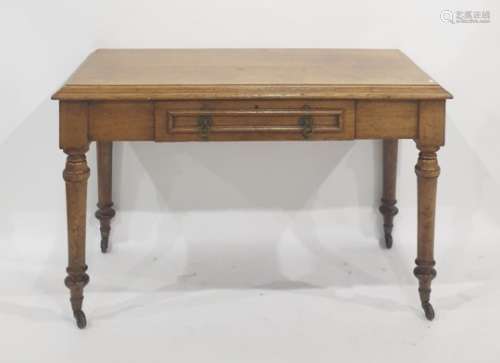 Late Victorian oak single drawer side table, the rectangular top with ogee moulded edge above the