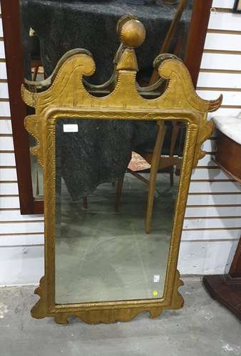 Georgian style giltwood wall mirror with rectangular plate, swan neck shaped pediment