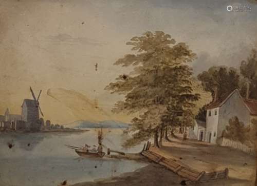 Late 19th C. early 20th C. school Watercolour drawing Figure on path by a river, unsigned , 23