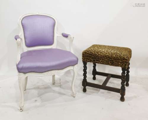French style bedroom chair and a footstool with oak barleytwist supports (2)