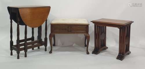 Nest of three tables, a small gateleg oak table and a stool (3)