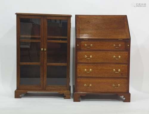 20th century oak bureau of four drawers and a glazed cabinet (2)