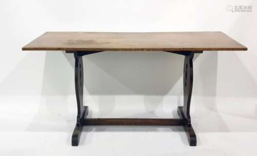Early 20th century oak rectangular top dining table on trestle style base, 152.5cm x 76cm