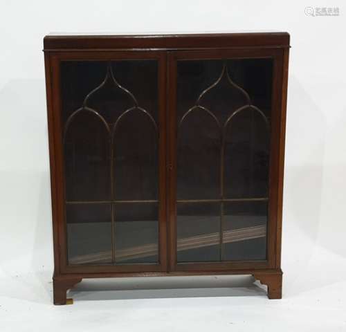 Early 20th century walnut glazed display cabinet with two astragal-glazed doors enclosing adjustable
