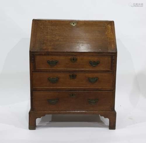 19th century oak bureau of three drawers, raised on bracket feet, 76cm x 98cm