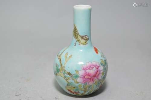 Republic Chinese Turquoise Glaze Famille Rose Vase