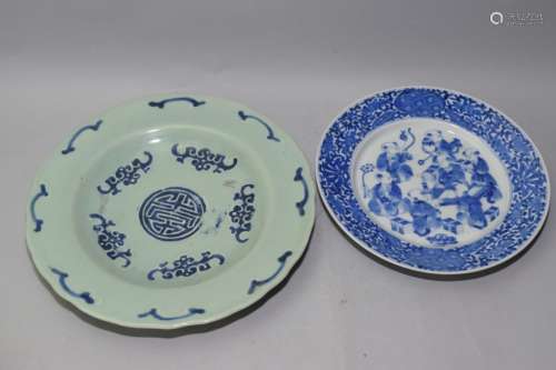 Two Qing Chinese Blue and White Plates