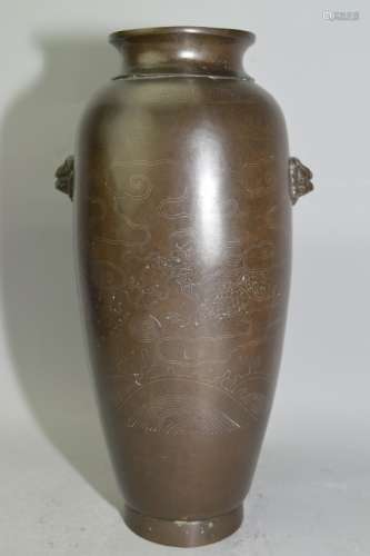 19-20th C. Chinese Silver Inlaid Bronze Vase