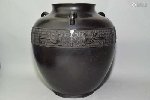 19th C. Chinese Bronze Carved Jar