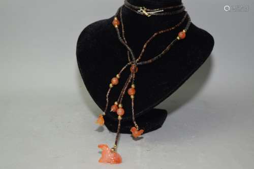 Red Agate and Stone Bead Necklace