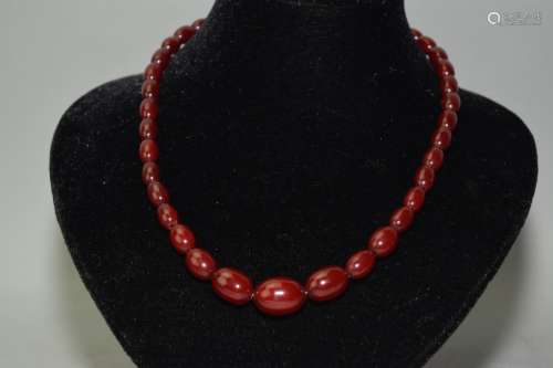 Red Amber Bead Necklace