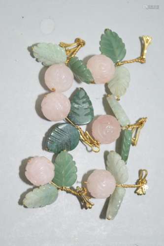 Group of Chinese Rose Quartz and Jade Carved Decor