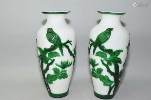 Pair of Chinese Green Peking Glass Vases