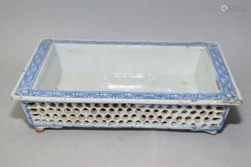 19th C. Chinese Blue and White Hollow Narcissus Pot