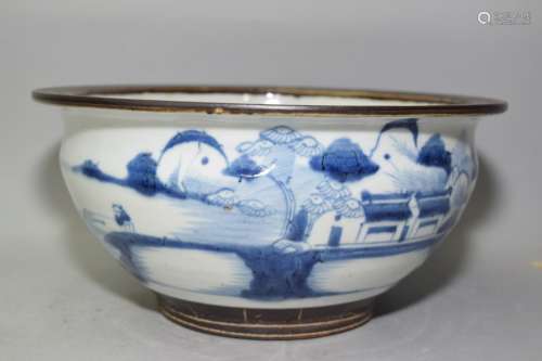 Early Qing Chinese Blue and White Landscape Censer