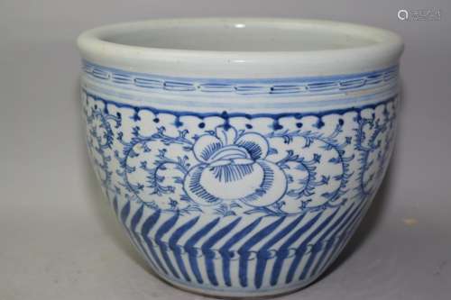 19th C. Chinese Blue and White Flowers Jardiniere