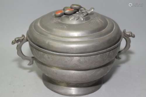 19th C. Chinese Guangdong Style Pewter Bowl