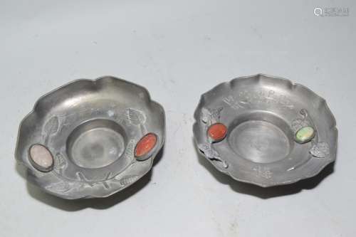 Pair of 19th C. Chinese Guangdong Pewter Saucers